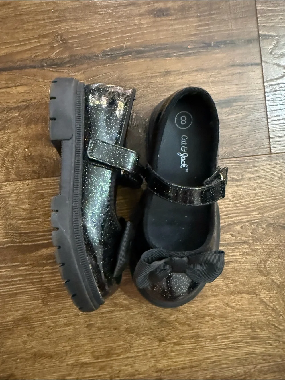 Cat & Jack Black Glitter Bow Mary Jane Flats